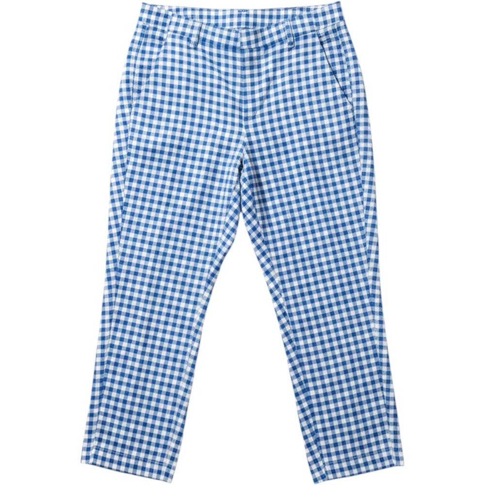 J Jill Linen Blend Gingham Ankle Pants Womens M Blue White Coastal Grandmother